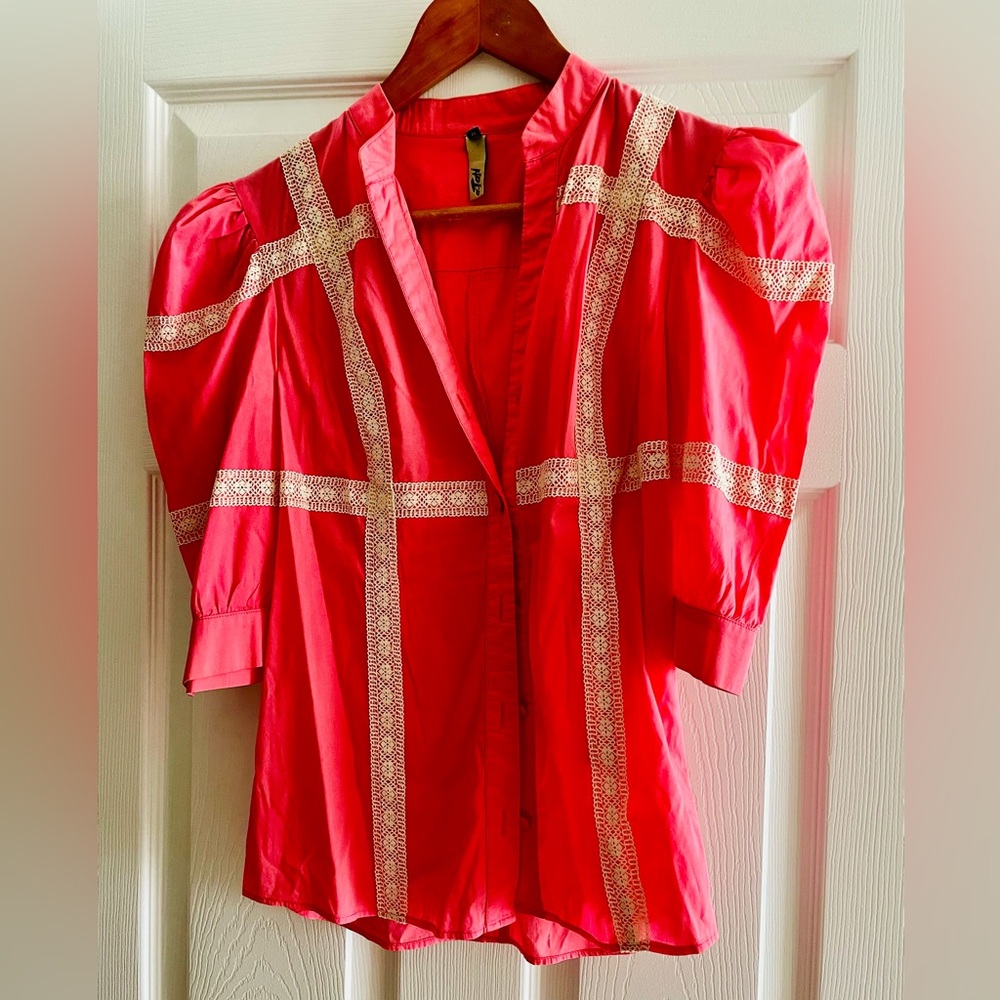Ukrainian designer pink blouse cotton/bamboo, mint condition